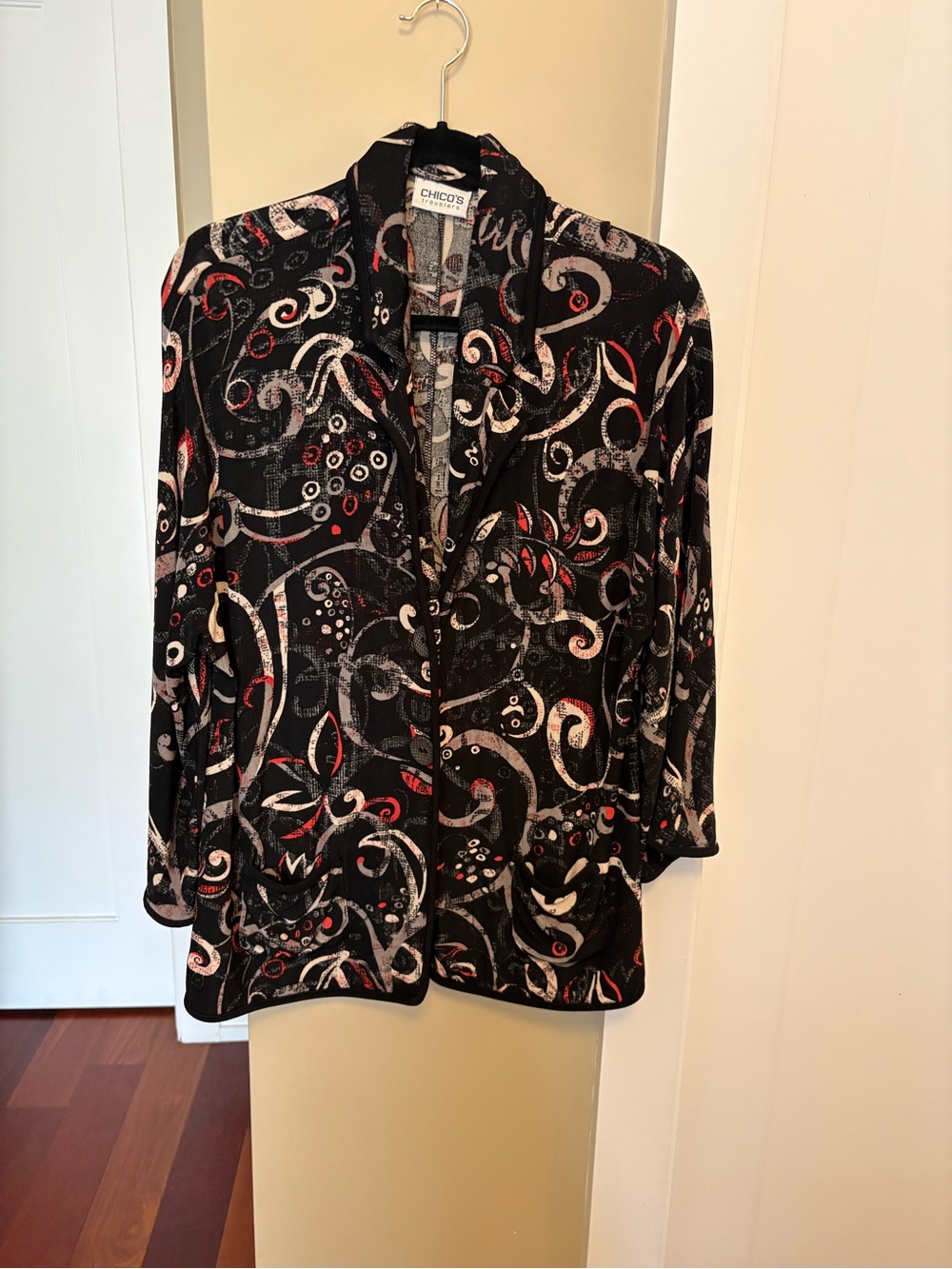 Chico's Black Button-Front Top with Swirl Print